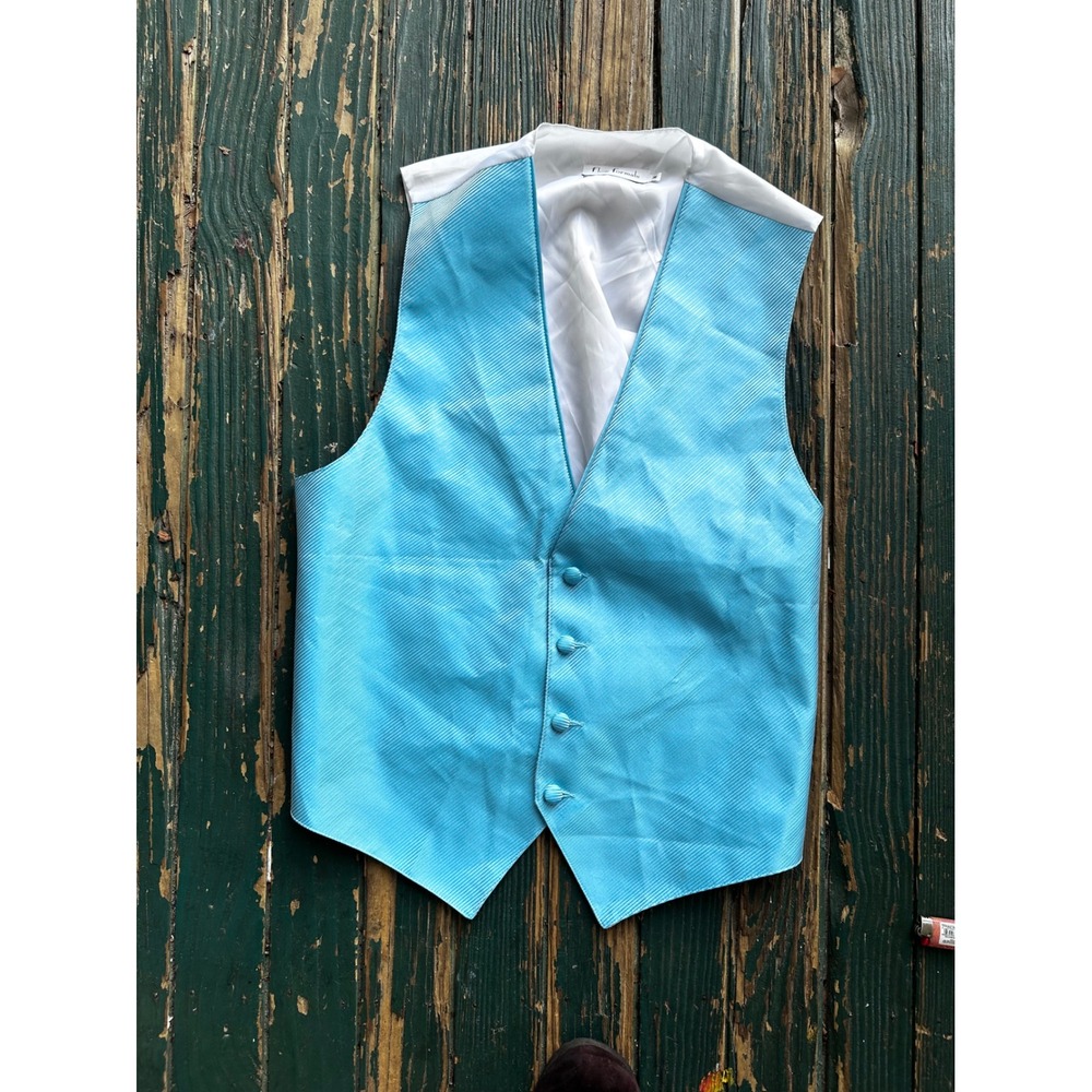 Flow Formals Mens Aqua Blue Ribbed Tuxedo Vest Formal Wedding Waistcoat Medium
